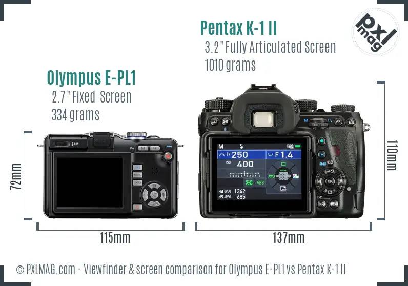 Olympus E-PL1 vs Pentax K-1 II Screen and Viewfinder comparison