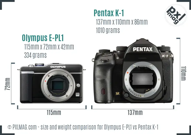 Olympus E-PL1 vs Pentax K-1 size comparison
