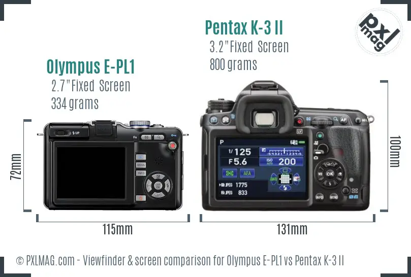 Olympus E-PL1 vs Pentax K-3 II Screen and Viewfinder comparison