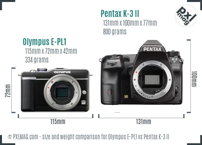 Olympus E-PL1 vs Pentax K-3 II size comparison