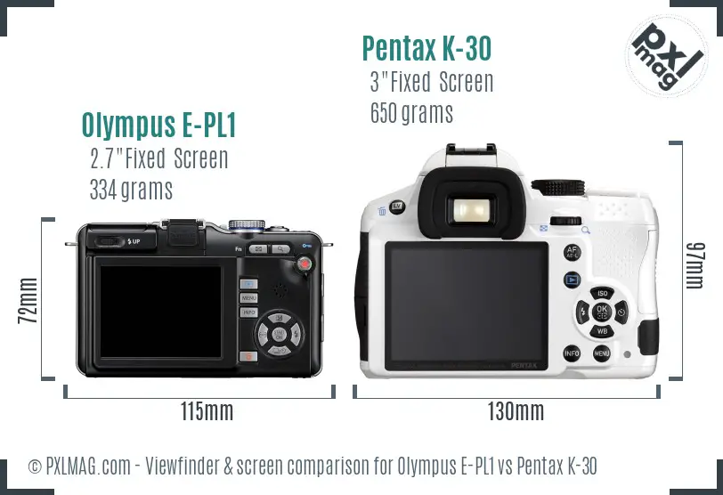 Olympus E-PL1 vs Pentax K-30 Screen and Viewfinder comparison