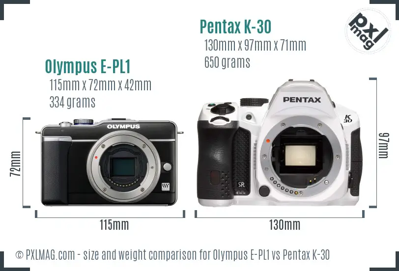 Olympus E-PL1 vs Pentax K-30 size comparison