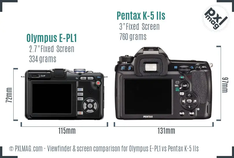 Olympus E-PL1 vs Pentax K-5 IIs Screen and Viewfinder comparison