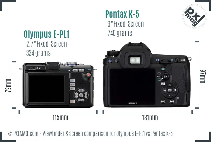 Olympus E-PL1 vs Pentax K-5 Screen and Viewfinder comparison