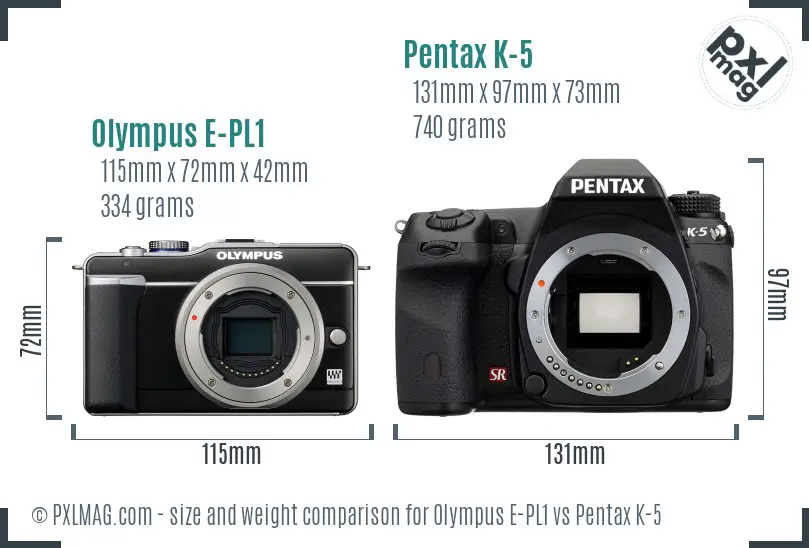 Olympus E-PL1 vs Pentax K-5 size comparison