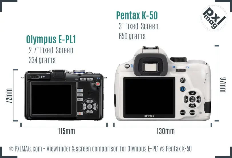 Olympus E-PL1 vs Pentax K-50 Screen and Viewfinder comparison