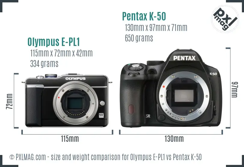 Olympus E-PL1 vs Pentax K-50 size comparison