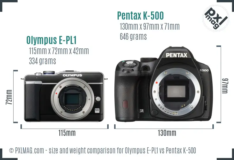 Olympus E-PL1 vs Pentax K-500 size comparison