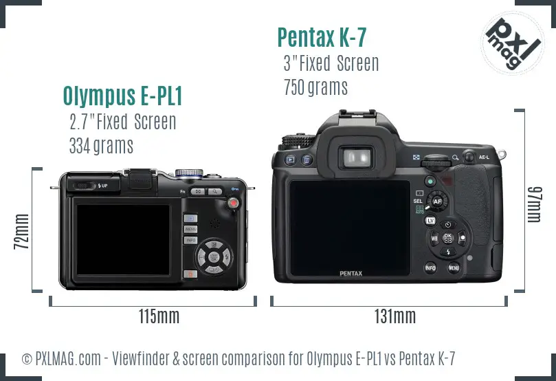 Olympus E-PL1 vs Pentax K-7 Screen and Viewfinder comparison