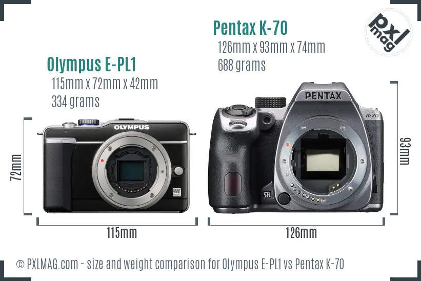 Olympus E-PL1 vs Pentax K-70 size comparison