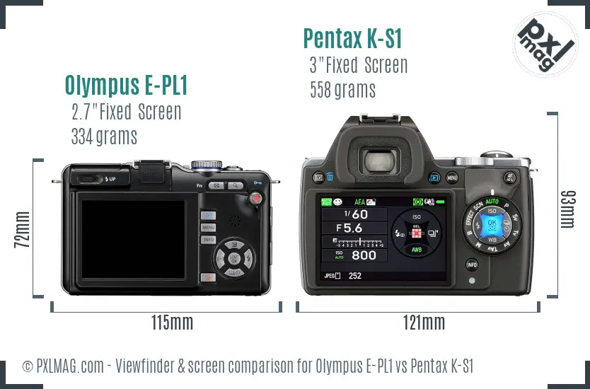 Olympus E-PL1 vs Pentax K-S1 Screen and Viewfinder comparison