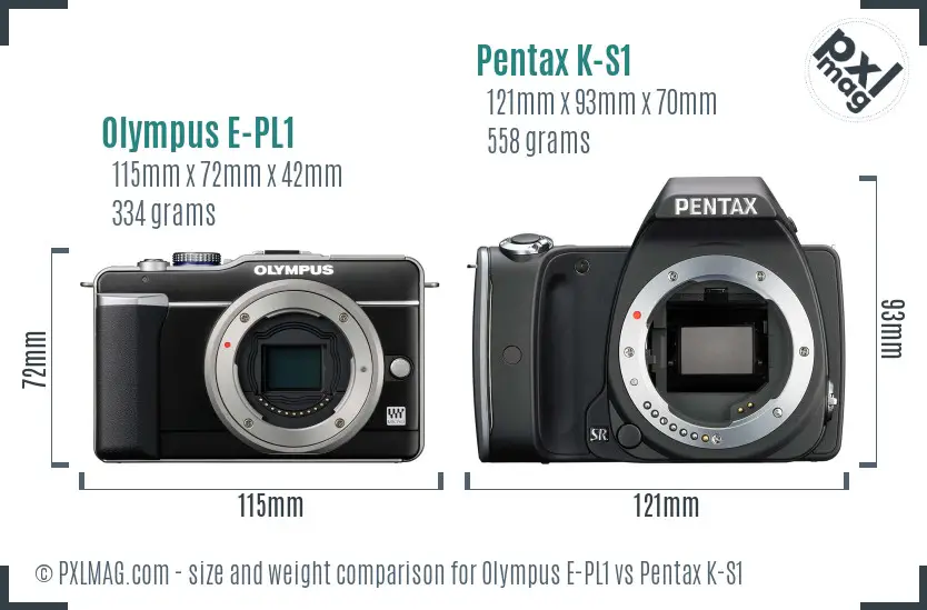 Olympus E-PL1 vs Pentax K-S1 size comparison