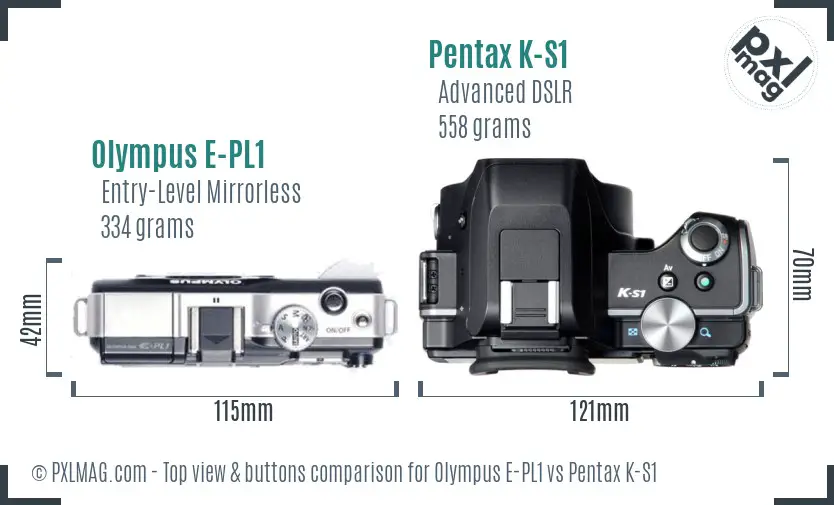 Olympus E-PL1 vs Pentax K-S1 top view buttons comparison