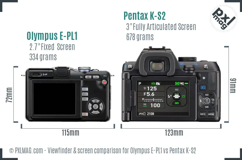 Olympus E-PL1 vs Pentax K-S2 Screen and Viewfinder comparison