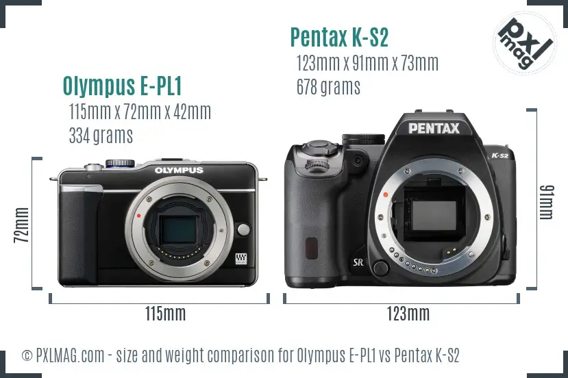 Olympus E-PL1 vs Pentax K-S2 size comparison