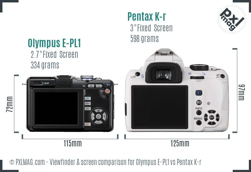 Olympus E-PL1 vs Pentax K-r Screen and Viewfinder comparison
