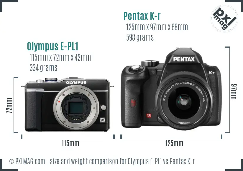 Olympus E-PL1 vs Pentax K-r size comparison
