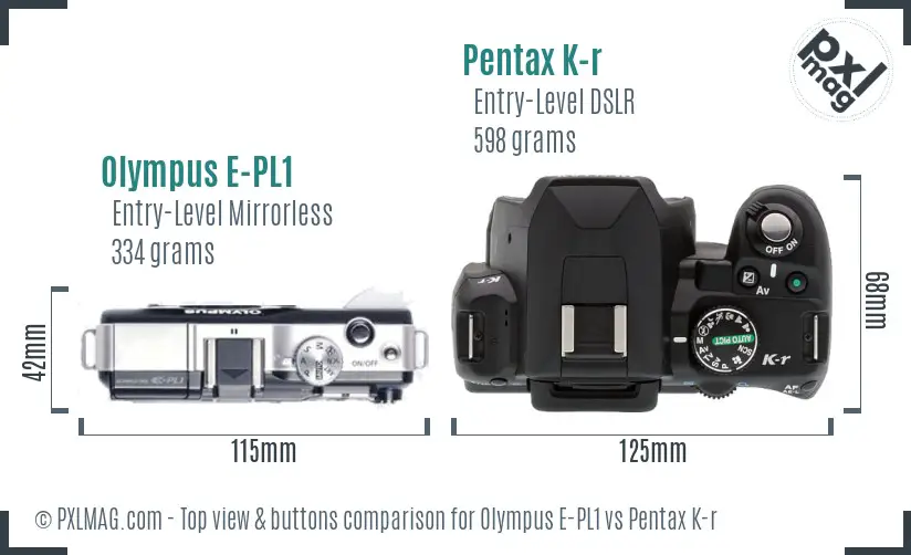Olympus E-PL1 vs Pentax K-r top view buttons comparison