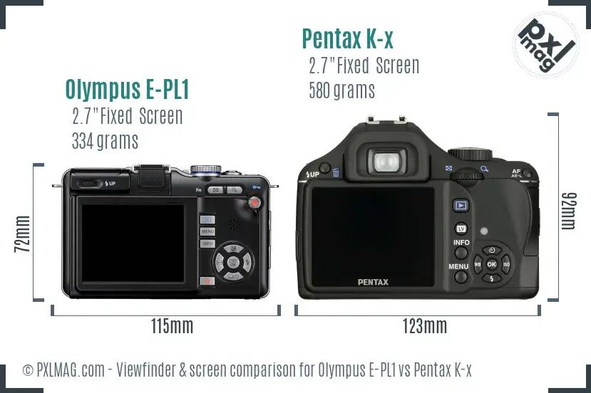 Olympus E-PL1 vs Pentax K-x Screen and Viewfinder comparison