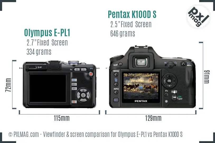 Olympus E-PL1 vs Pentax K100D S Screen and Viewfinder comparison