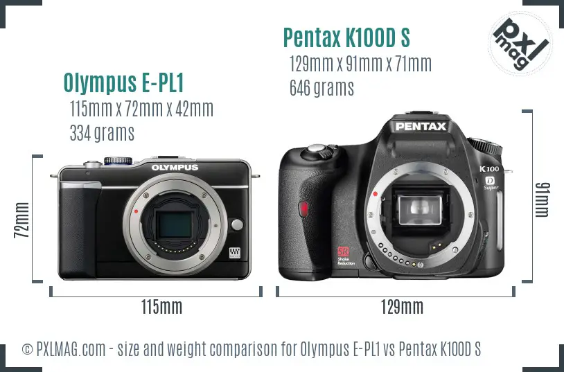Olympus E-PL1 vs Pentax K100D S size comparison