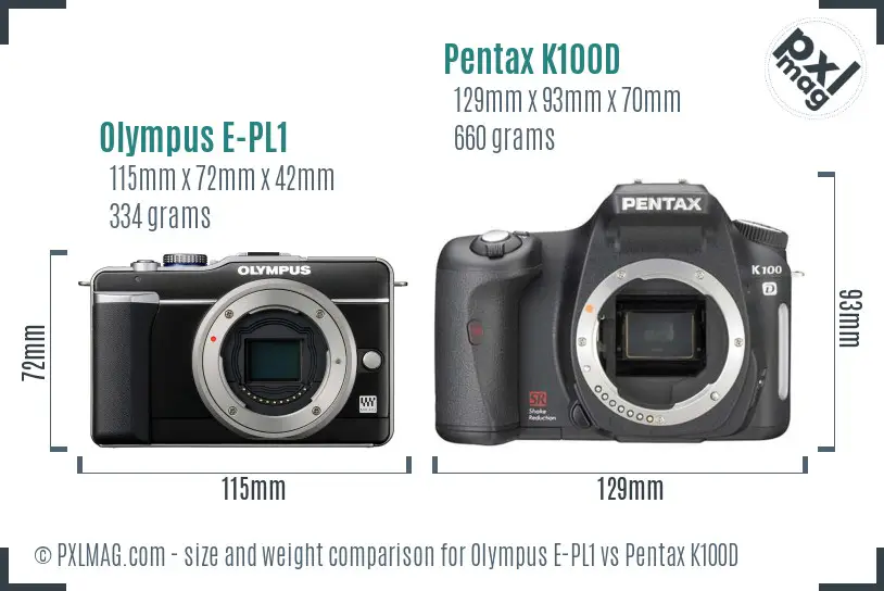 Olympus E-PL1 vs Pentax K100D size comparison