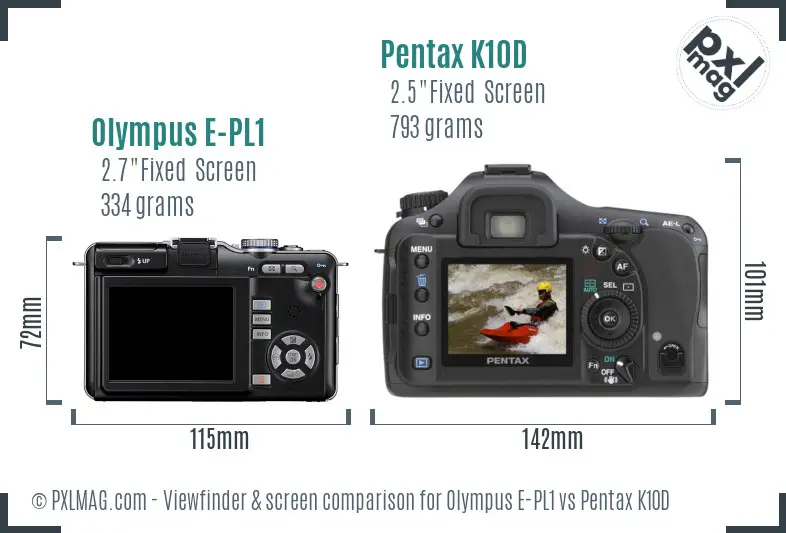 Olympus E-PL1 vs Pentax K10D Screen and Viewfinder comparison