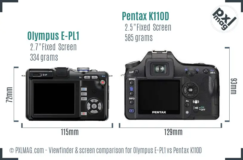Olympus E-PL1 vs Pentax K110D Screen and Viewfinder comparison
