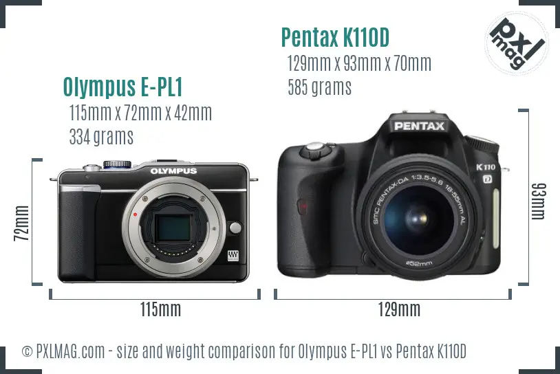 Olympus E-PL1 vs Pentax K110D size comparison