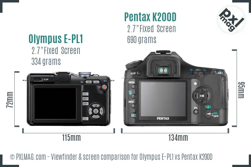 Olympus E-PL1 vs Pentax K200D Screen and Viewfinder comparison