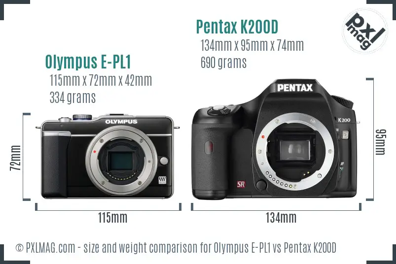 Olympus E-PL1 vs Pentax K200D size comparison