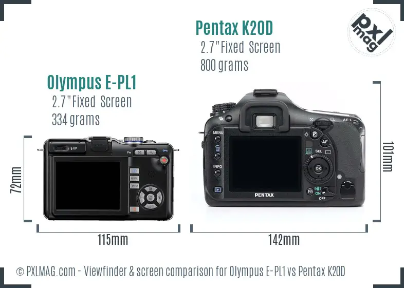 Olympus E-PL1 vs Pentax K20D Screen and Viewfinder comparison