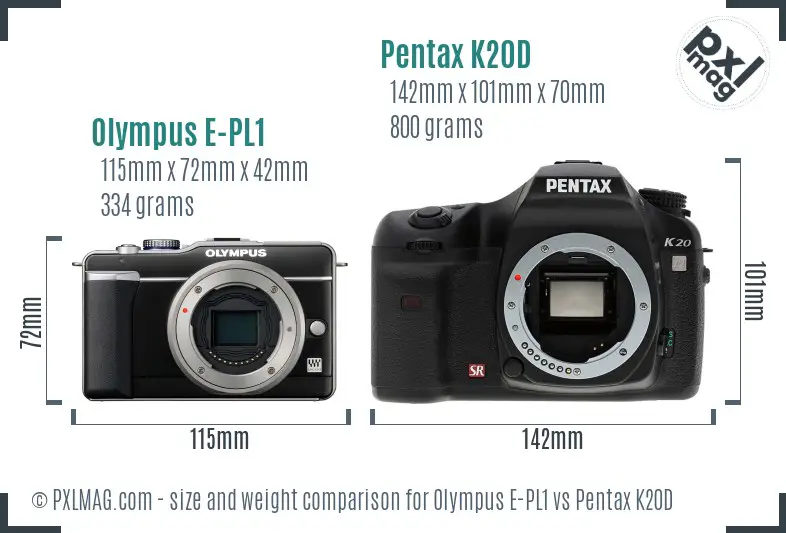 Olympus E-PL1 vs Pentax K20D size comparison