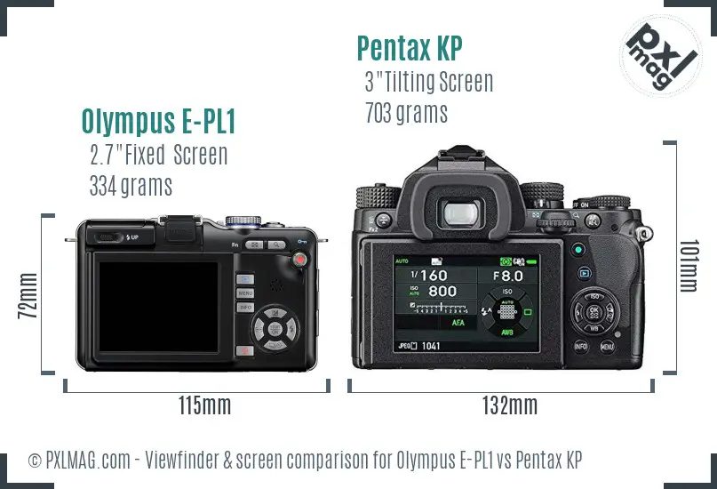 Olympus E-PL1 vs Pentax KP Screen and Viewfinder comparison