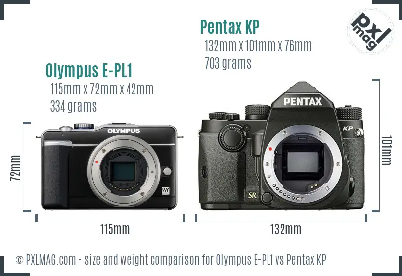 Olympus E-PL1 vs Pentax KP size comparison