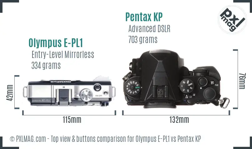 Olympus E-PL1 vs Pentax KP top view buttons comparison