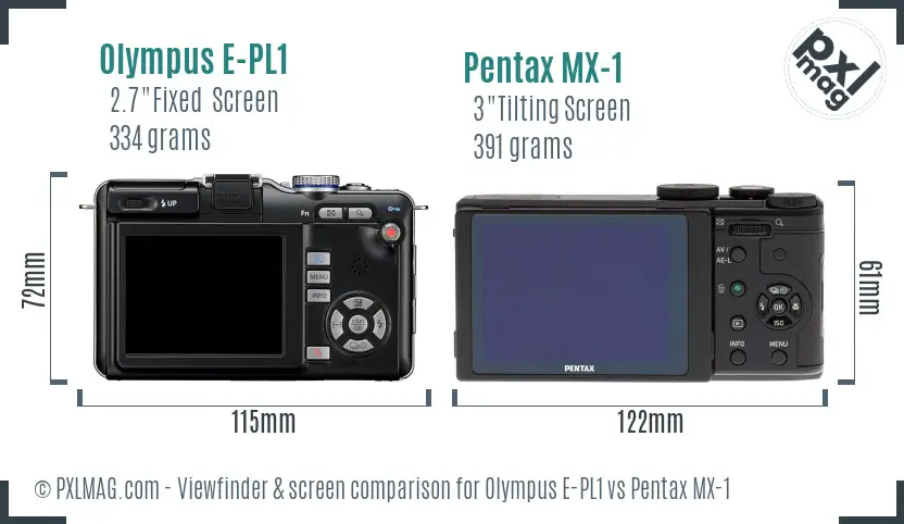 Olympus E-PL1 vs Pentax MX-1 Screen and Viewfinder comparison