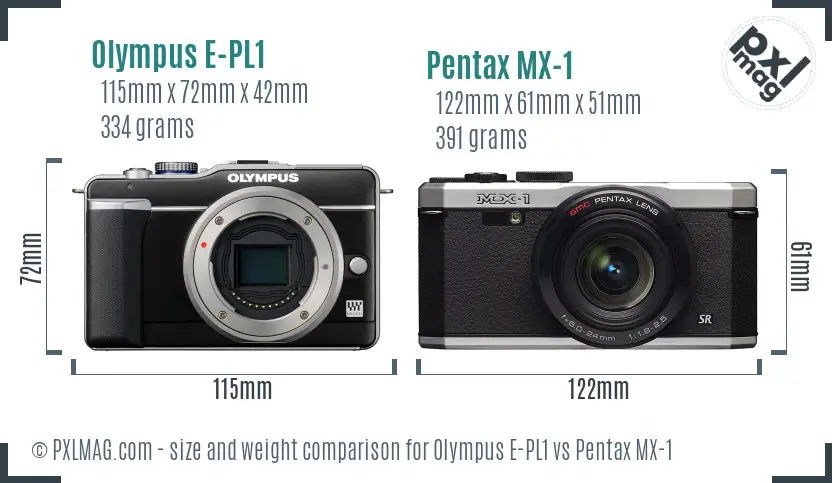 Olympus E-PL1 vs Pentax MX-1 size comparison