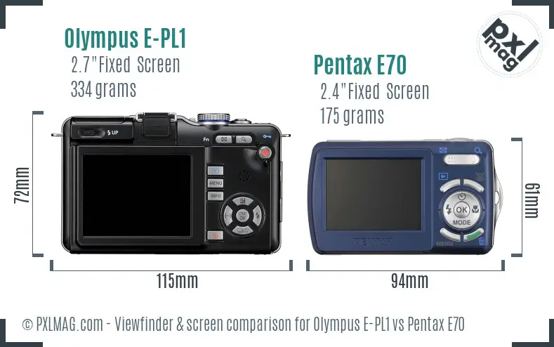 Olympus E-PL1 vs Pentax E70 Screen and Viewfinder comparison