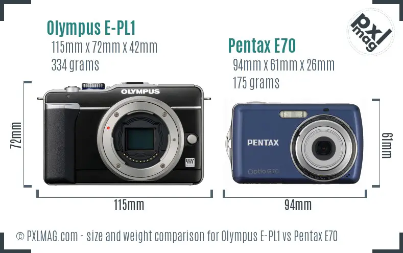Olympus E-PL1 vs Pentax E70 size comparison