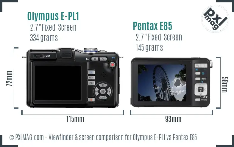 Olympus E-PL1 vs Pentax E85 Screen and Viewfinder comparison