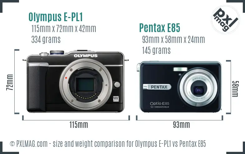 Olympus E-PL1 vs Pentax E85 size comparison