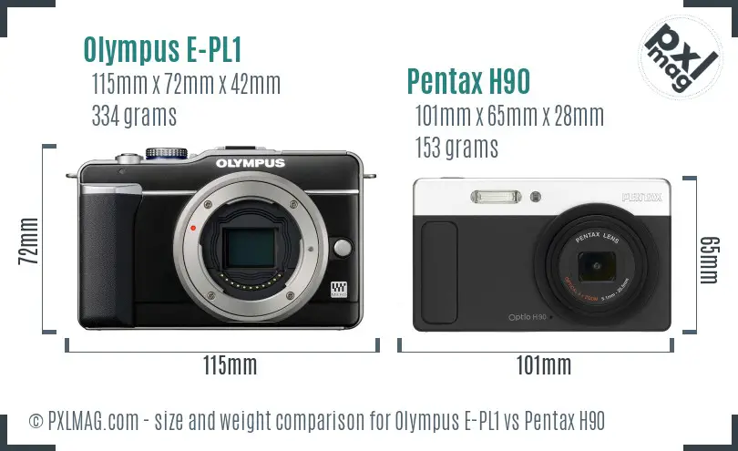 Olympus E-PL1 vs Pentax H90 size comparison