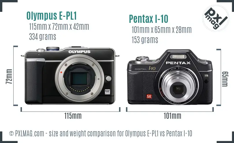 Olympus E-PL1 vs Pentax I-10 size comparison