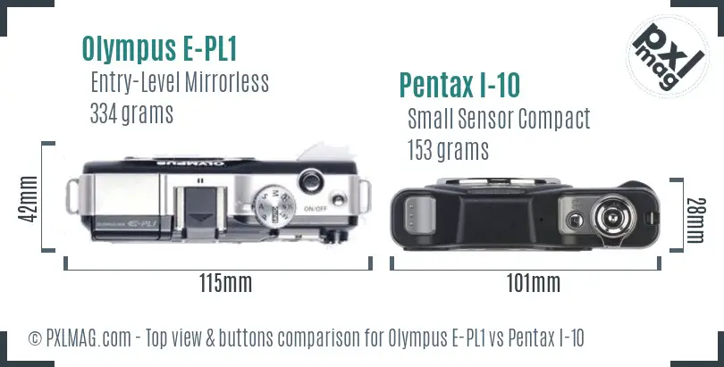 Olympus E-PL1 vs Pentax I-10 top view buttons comparison