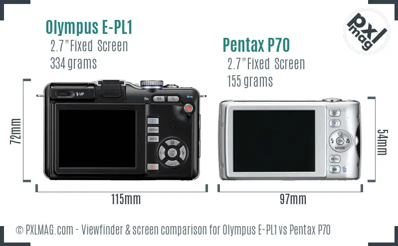 Olympus E-PL1 vs Pentax P70 Screen and Viewfinder comparison