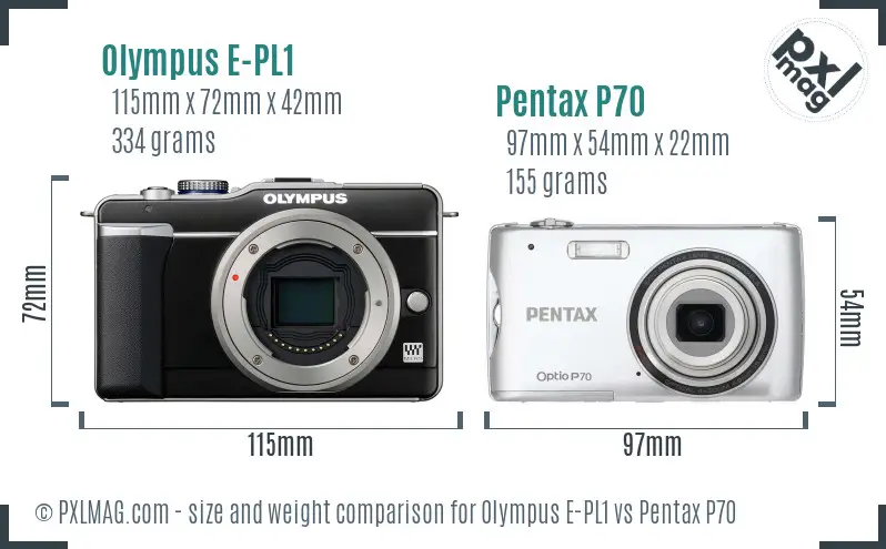 Olympus E-PL1 vs Pentax P70 size comparison