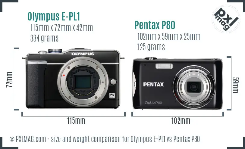 Olympus E-PL1 vs Pentax P80 size comparison