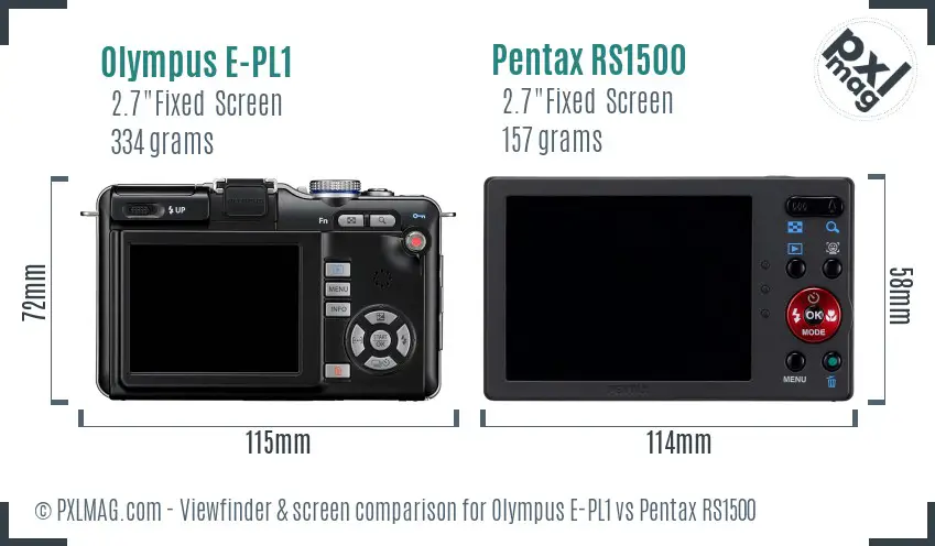 Olympus E-PL1 vs Pentax RS1500 Screen and Viewfinder comparison
