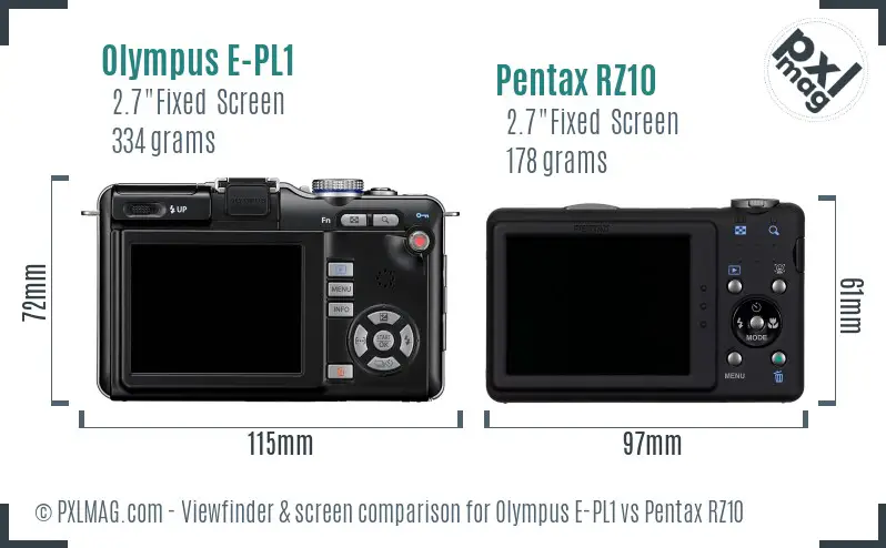 Olympus E-PL1 vs Pentax RZ10 Screen and Viewfinder comparison